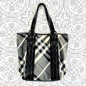 BURBERRY‎ Black Beat Check Victoria Tote Bag